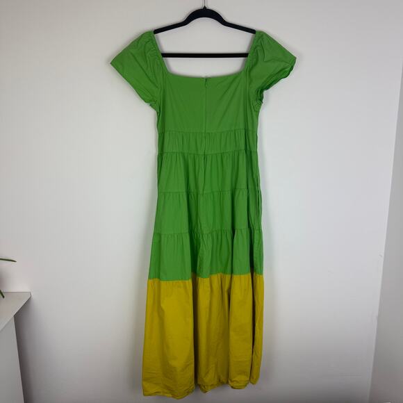 Donna Morgan Womens Colorblock Short Sleeve V-Neck Green/Yellow Maxi Dress US 4 - Picture 2 of 11